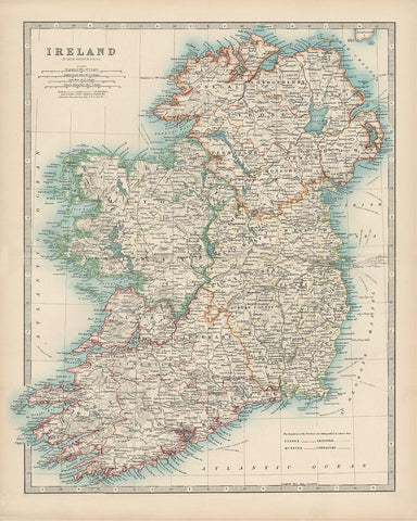 Johnstons Map of Ireland White Modern Wood Framed Art Print with Double Matting by Johnston