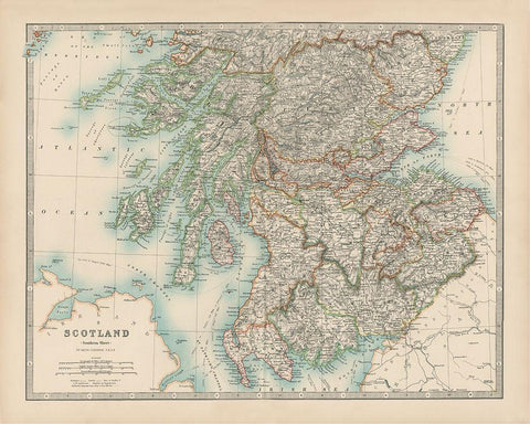 Johnstons Map of Scotland White Modern Wood Framed Art Print with Double Matting by Johnston