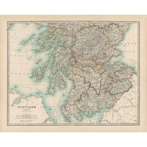 Johnstons Map of Scotland Black Modern Wood Framed Art Print with Double Matting by Johnston