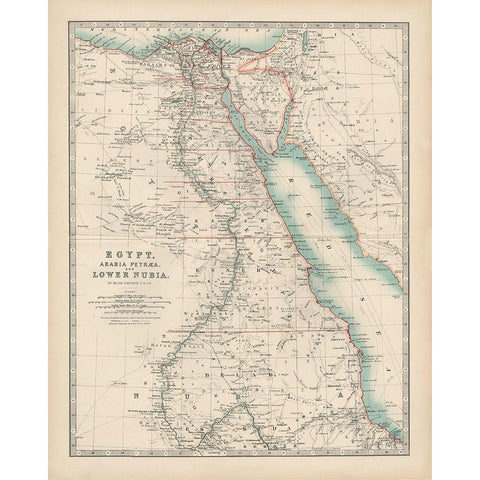 Johnstons Map of Egypt Gold Ornate Wood Framed Art Print with Double Matting by Johnston