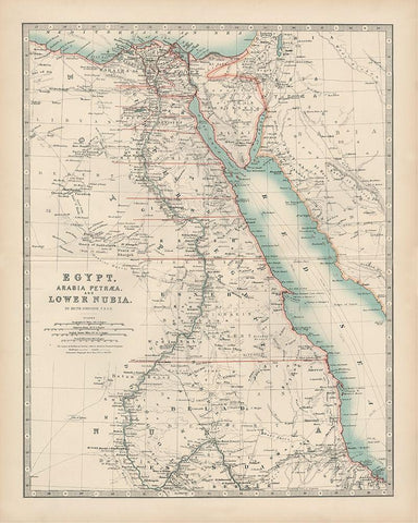 Johnstons Map of Egypt White Modern Wood Framed Art Print with Double Matting by Johnston