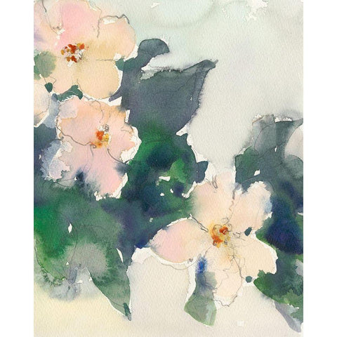Peach Blooms I Black Modern Wood Framed Art Print with Double Matting by Dixon, Samuel