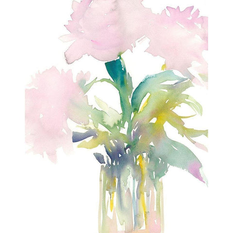 Pink Flowers in Vase Black Modern Wood Framed Art Print with Double Matting by Dixon, Samuel