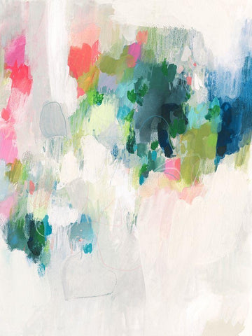 Raspberry and Teal I White Modern Wood Framed Art Print with Double Matting by Borges, Victoria