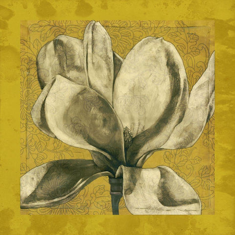 Ecru Magnolia I Black Ornate Wood Framed Art Print with Double Matting by Goldberger, Jennifer