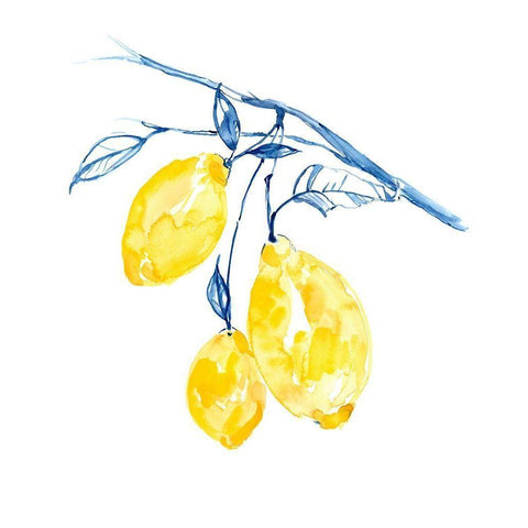 Watercolor Lemons II White Modern Wood Framed Art Print by Goldberger, Jennifer