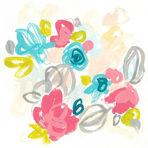 Floral Scatter I White Modern Wood Framed Art Print by Vess, June Erica