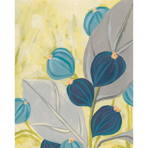 Navy and Citron Floral I Gold Ornate Wood Framed Art Print with Double Matting by Vess, June Erica