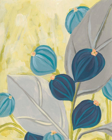 Navy and Citron Floral I White Modern Wood Framed Art Print with Double Matting by Vess, June Erica