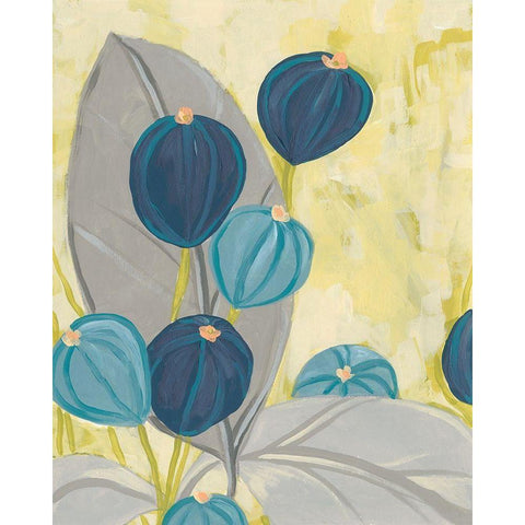 Navy and Citron Floral II White Modern Wood Framed Art Print by Vess, June Erica