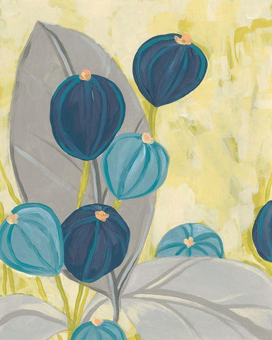 Navy and Citron Floral II White Modern Wood Framed Art Print with Double Matting by Vess, June Erica