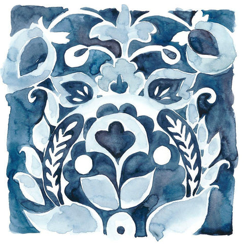 Indigo Ornament II White Modern Wood Framed Art Print with Double Matting by Zarris, Chariklia