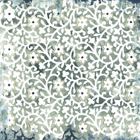 Flower Stone Tile III Black Ornate Wood Framed Art Print with Double Matting by Vess, June Erica