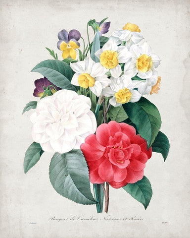 Redoute Bouquet III Black Ornate Wood Framed Art Print with Double Matting by Redoute, Pierre