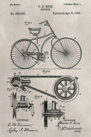Patent--Bicycle Black Ornate Wood Framed Art Print with Double Matting by Ludwig, Alicia