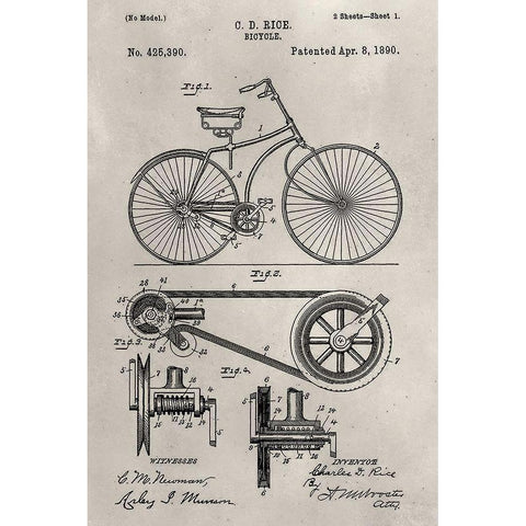 Patent--Bicycle Gold Ornate Wood Framed Art Print with Double Matting by Ludwig, Alicia