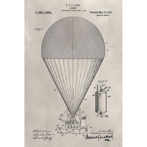 Patent--Hot Air Balloon Gold Ornate Wood Framed Art Print with Double Matting by Ludwig, Alicia