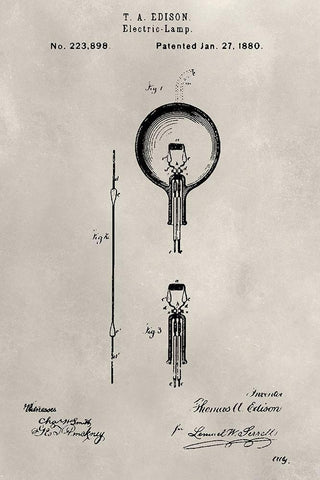 Patent--Light Bulb Black Ornate Wood Framed Art Print with Double Matting by Ludwig, Alicia