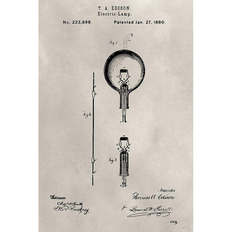 Patent--Light Bulb Gold Ornate Wood Framed Art Print with Double Matting by Ludwig, Alicia
