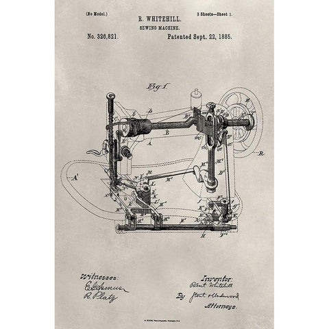 Patent--Sewing Machine Gold Ornate Wood Framed Art Print with Double Matting by Ludwig, Alicia