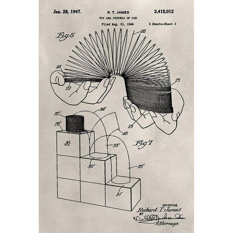Patent--Slinky Black Modern Wood Framed Art Print with Double Matting by Ludwig, Alicia