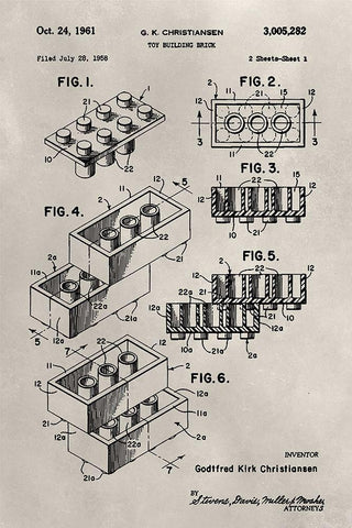 Patent--Lego White Modern Wood Framed Art Print with Double Matting by Ludwig, Alicia