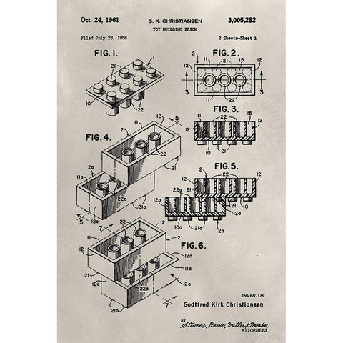 Patent--Lego Black Modern Wood Framed Art Print with Double Matting by Ludwig, Alicia