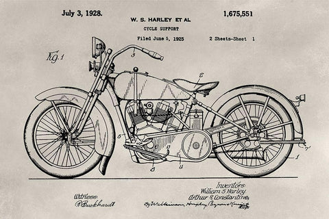 Patent--Motorcycle White Modern Wood Framed Art Print with Double Matting by Ludwig, Alicia