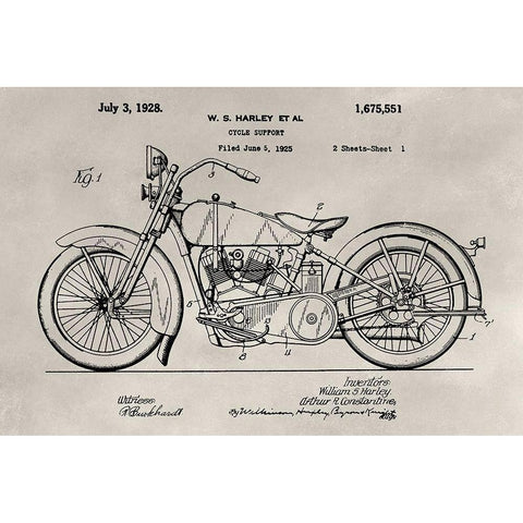 Patent--Motorcycle Black Modern Wood Framed Art Print by Ludwig, Alicia