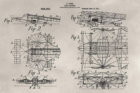 Patent--Aerial Machine Black Ornate Wood Framed Art Print with Double Matting by Ludwig, Alicia