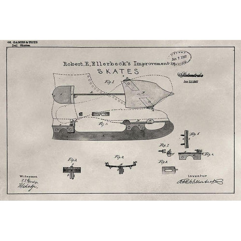 Patent--Skate Black Modern Wood Framed Art Print with Double Matting by Ludwig, Alicia