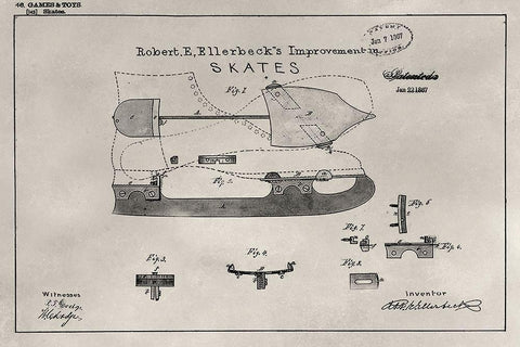Patent--Skate White Modern Wood Framed Art Print with Double Matting by Ludwig, Alicia