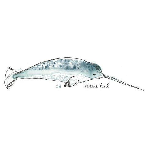 Cetacea Narwhal White Modern Wood Framed Art Print by Vess, June Erica