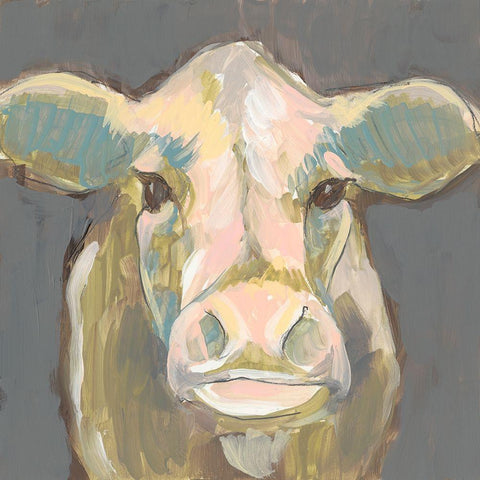 Blush Faced Cow I White Modern Wood Framed Art Print with Double Matting by Goldberger, Jennifer