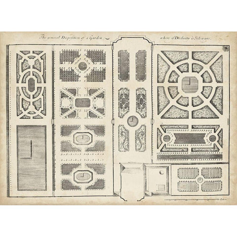 Antique Garden Design II White Modern Wood Framed Art Print by d Argenville, DeZallier
