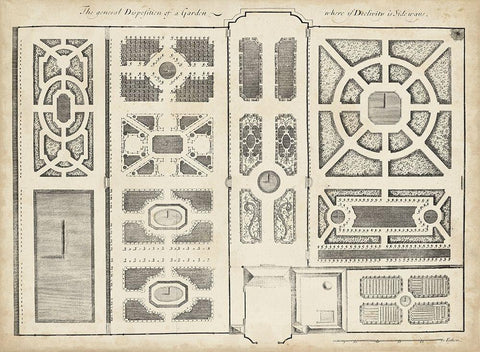 Antique Garden Design II Black Ornate Wood Framed Art Print with Double Matting by d Argenville, DeZallier