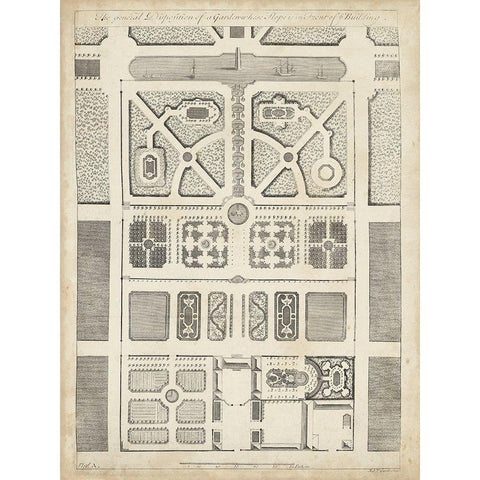 Antique Garden Design III Gold Ornate Wood Framed Art Print with Double Matting by d Argenville, DeZallier