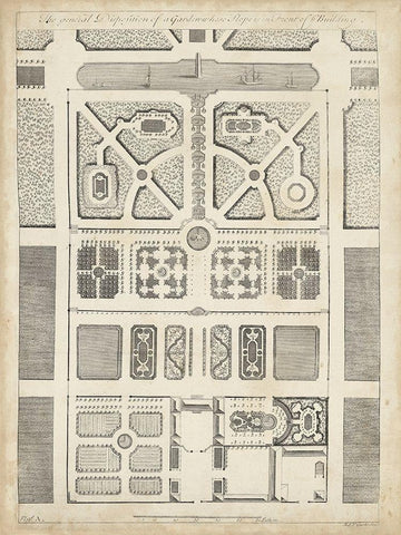 Antique Garden Design III Black Ornate Wood Framed Art Print with Double Matting by d Argenville, DeZallier