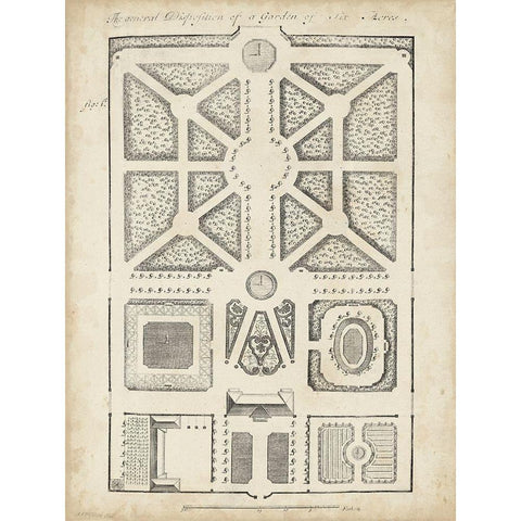 Antique Garden Design V Gold Ornate Wood Framed Art Print with Double Matting by d Argenville, DeZallier