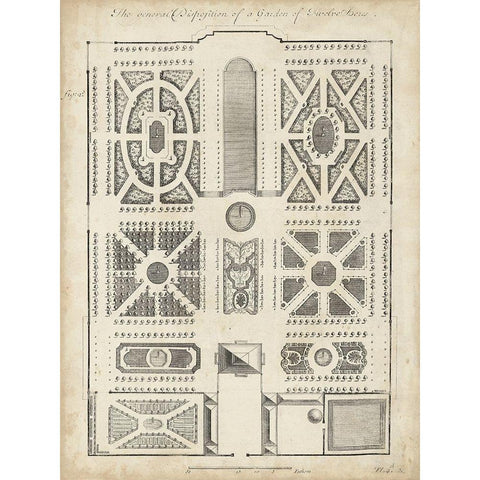 Antique Garden Design VI Gold Ornate Wood Framed Art Print with Double Matting by d Argenville, DeZallier