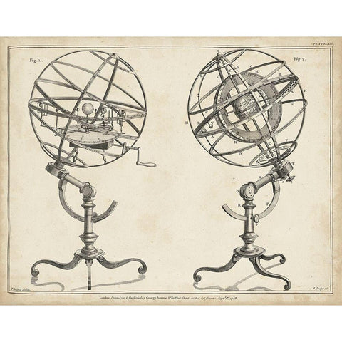 Antique Armillary Spheres Gold Ornate Wood Framed Art Print with Double Matting by Adams, George