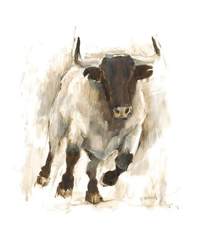Rustic Bull I White Modern Wood Framed Art Print with Double Matting by Harper, Ethan