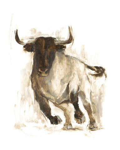 Rustic Bull II White Modern Wood Framed Art Print with Double Matting by Harper, Ethan