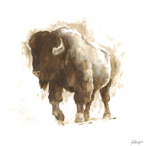 Rustic Bison II White Modern Wood Framed Art Print by Harper, Ethan