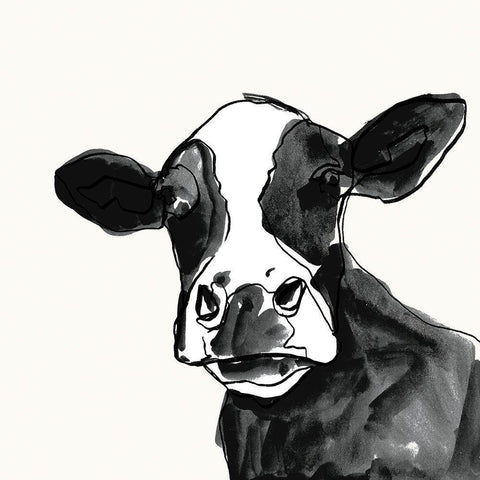 Cow Contour I Black Modern Wood Framed Art Print with Double Matting by Borges, Victoria