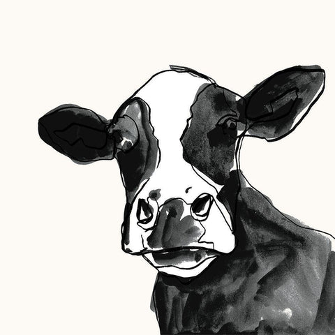 Cow Contour I White Modern Wood Framed Art Print by Borges, Victoria