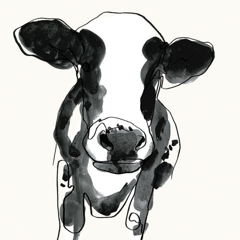 Cow Contour II White Modern Wood Framed Art Print by Borges, Victoria