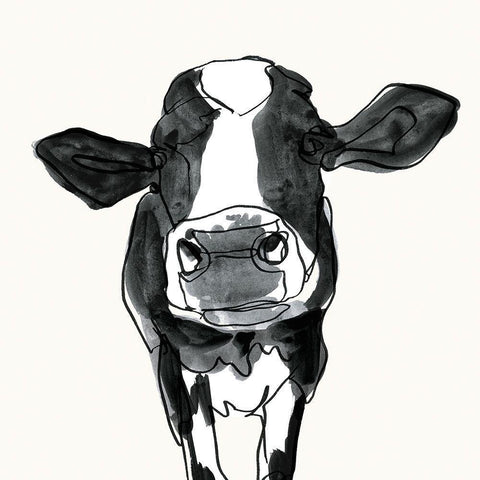 Cow Contour III White Modern Wood Framed Art Print with Double Matting by Borges, Victoria