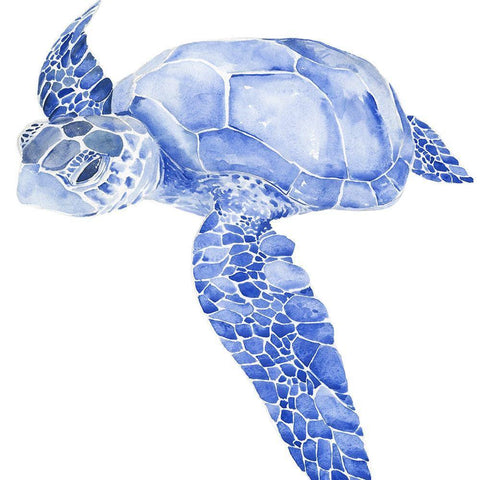 Ultramarine Sea Turtle I White Modern Wood Framed Art Print with Double Matting by Parker, Jennifer Paxton