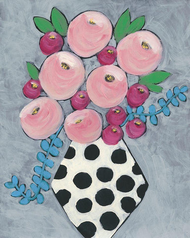 Floral Frolic I White Modern Wood Framed Art Print with Double Matting by Moore, Regina